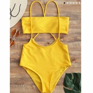 Yellow High Waisted Strapless Bikini